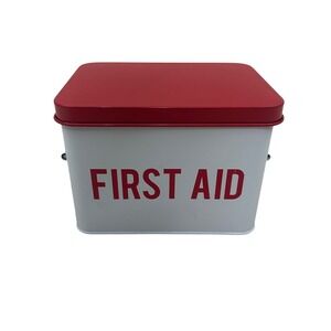 Robely First Aid Metal Storage Box White Red Vintage Style Tin with Tray ST-9881